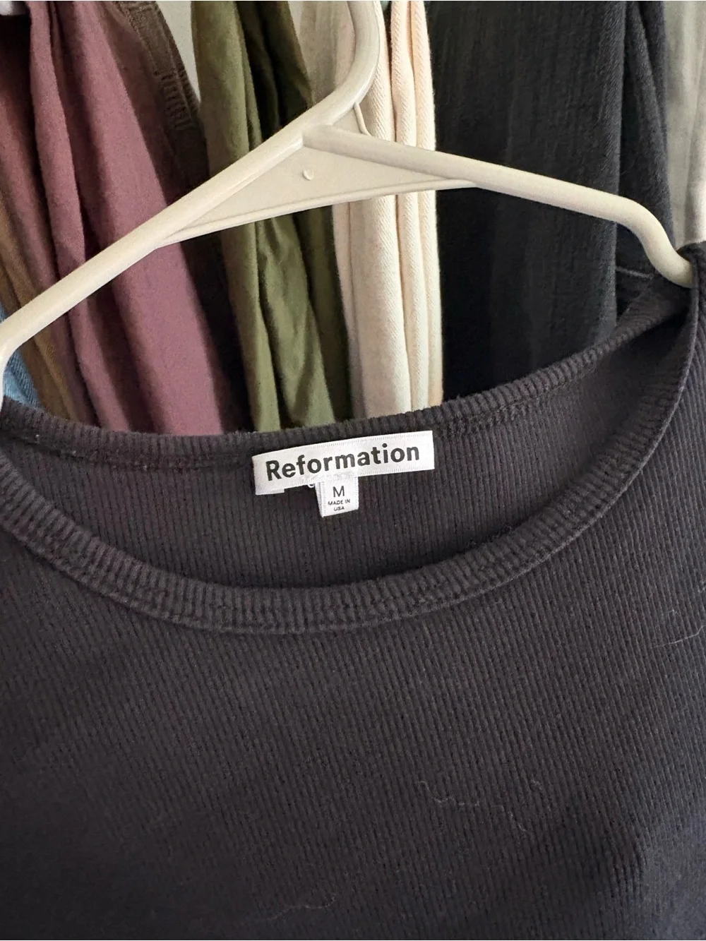 Reformation Black Ribbed Short-Sleeve Crop Top